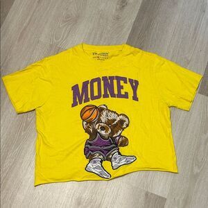 Evolution in Design Cropped Graphic Tee with Embroidered Bear Design
